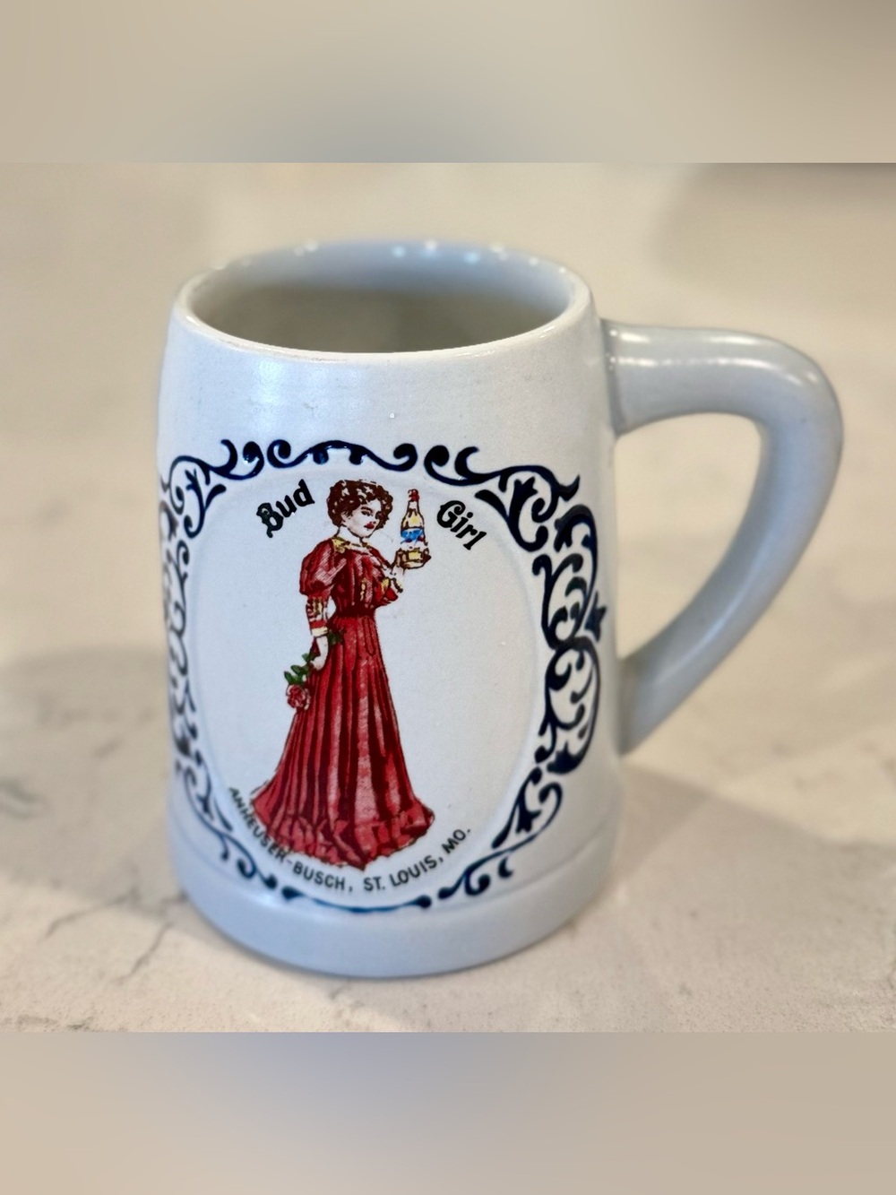 Vintage 1977 Anheuser Busch “Red Dress” Bud Girl Beer Stein By Ceramarte